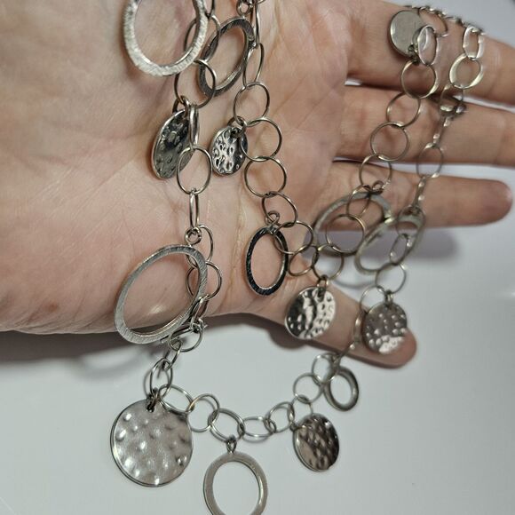 **Sale** Loft Silver Tone Layered Circle Necklace 21 To 24" - Picture 3 of 12